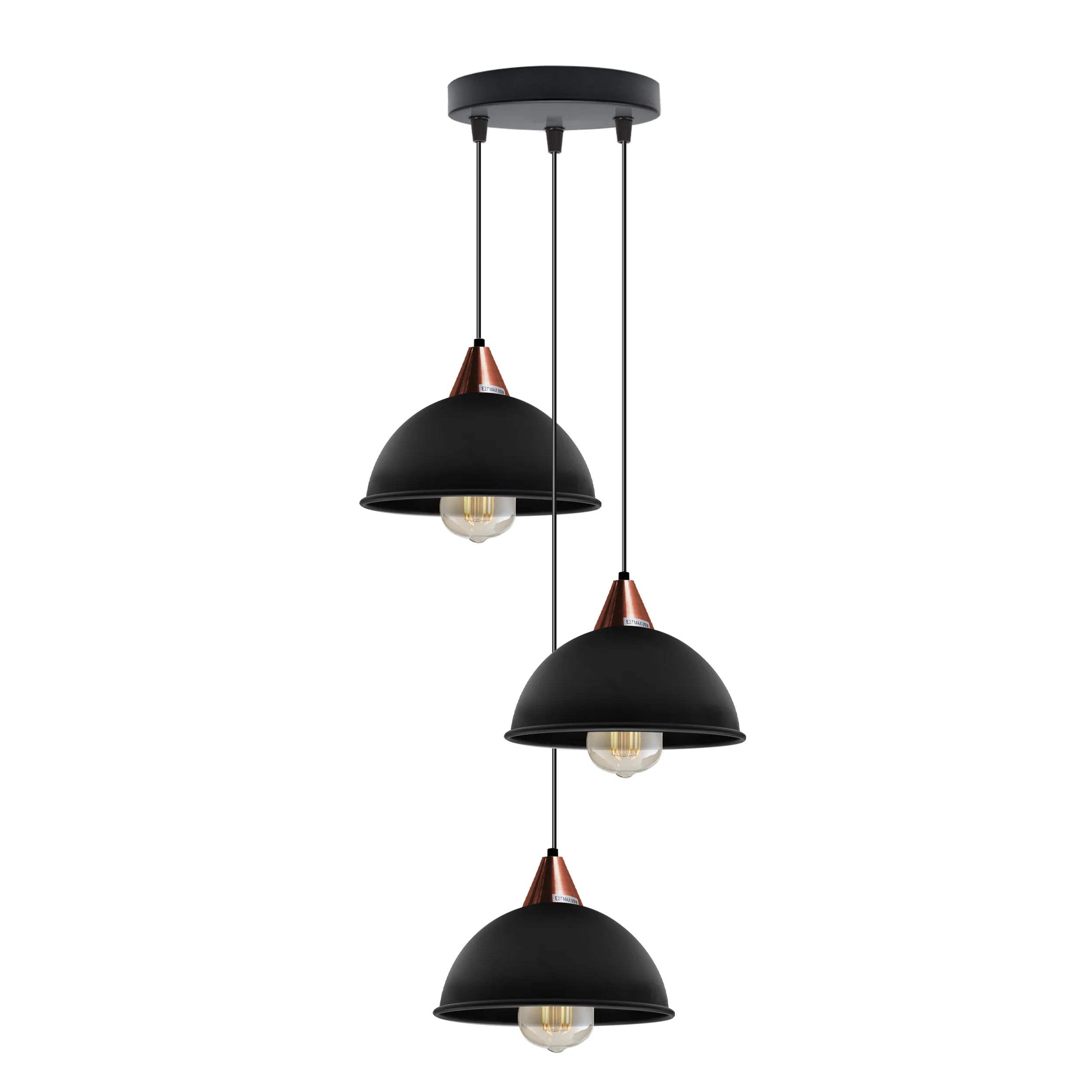 E27  Black Round Three Outlet 21cm Dome Pendant Retro Ceiling Light Shade~4343