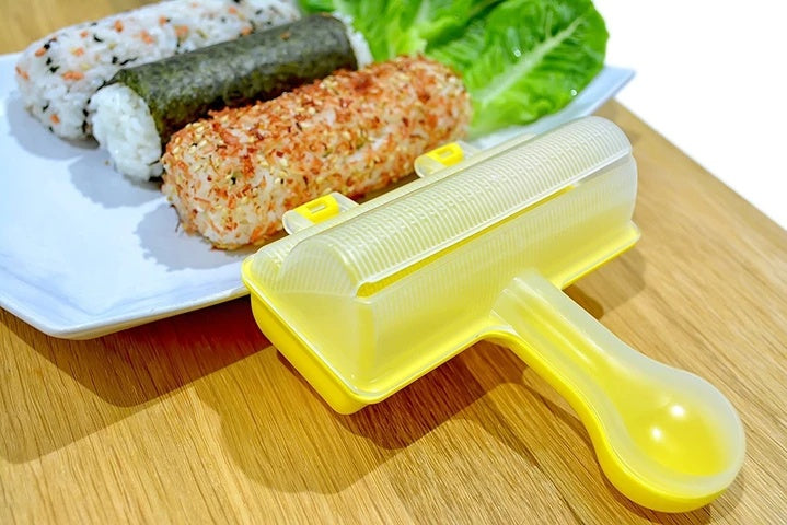 Hand-held rice ball sushi maker