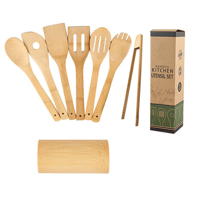 Bamboo Spatula Set with Square Holder Eco-Friendly with Ergonomic Handle Kitchen Utensil
