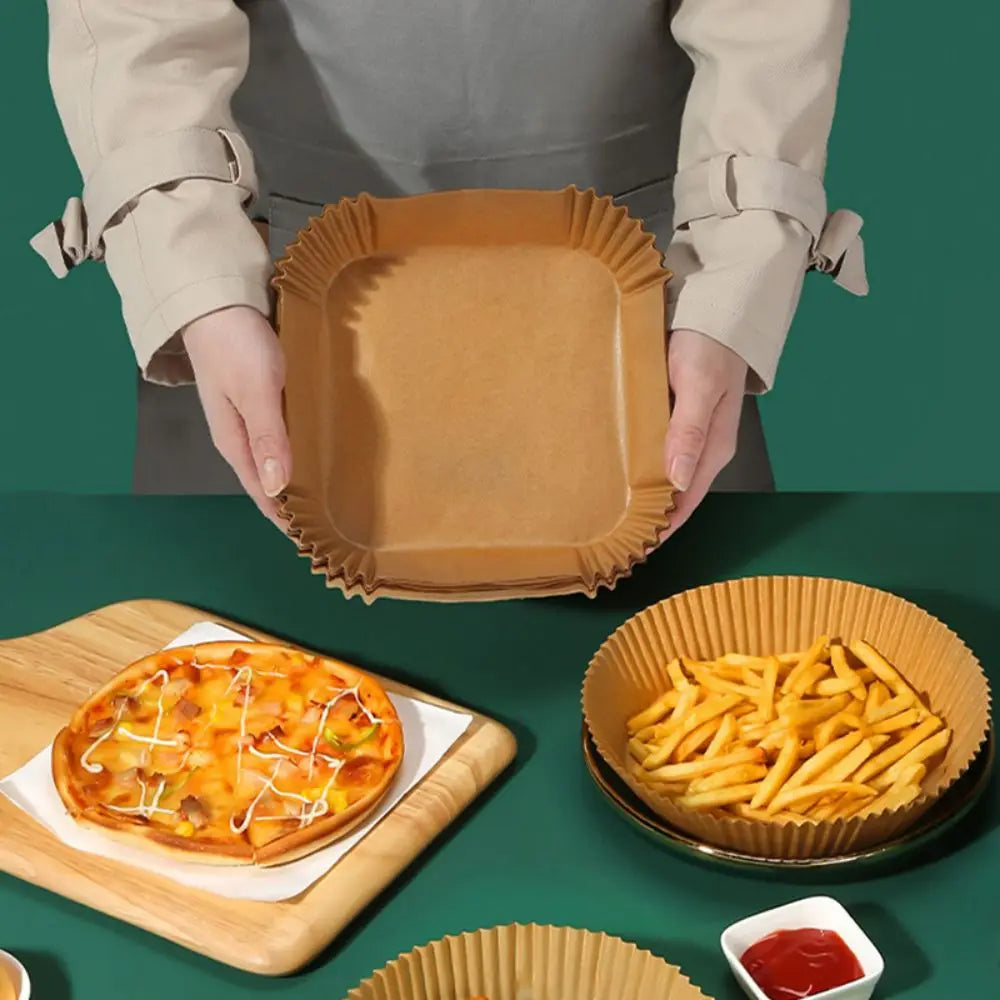 50pcs Air Fryer Paper Grease Absorbent Paper For Household Baking Pans With Thickened Silicone Paper Pads