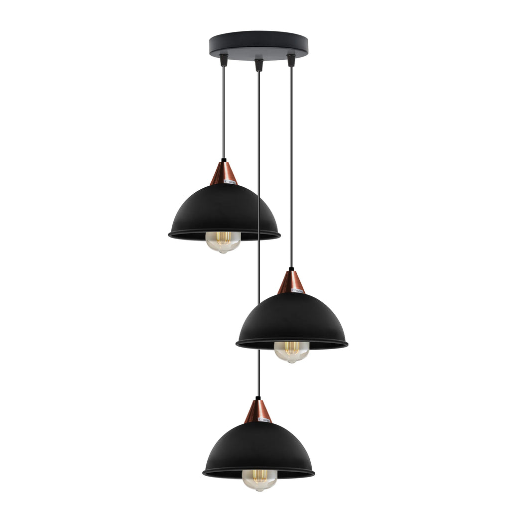 E27  Black Round Three Outlet 21cm Dome Pendant Retro Ceiling Light Shade~4343