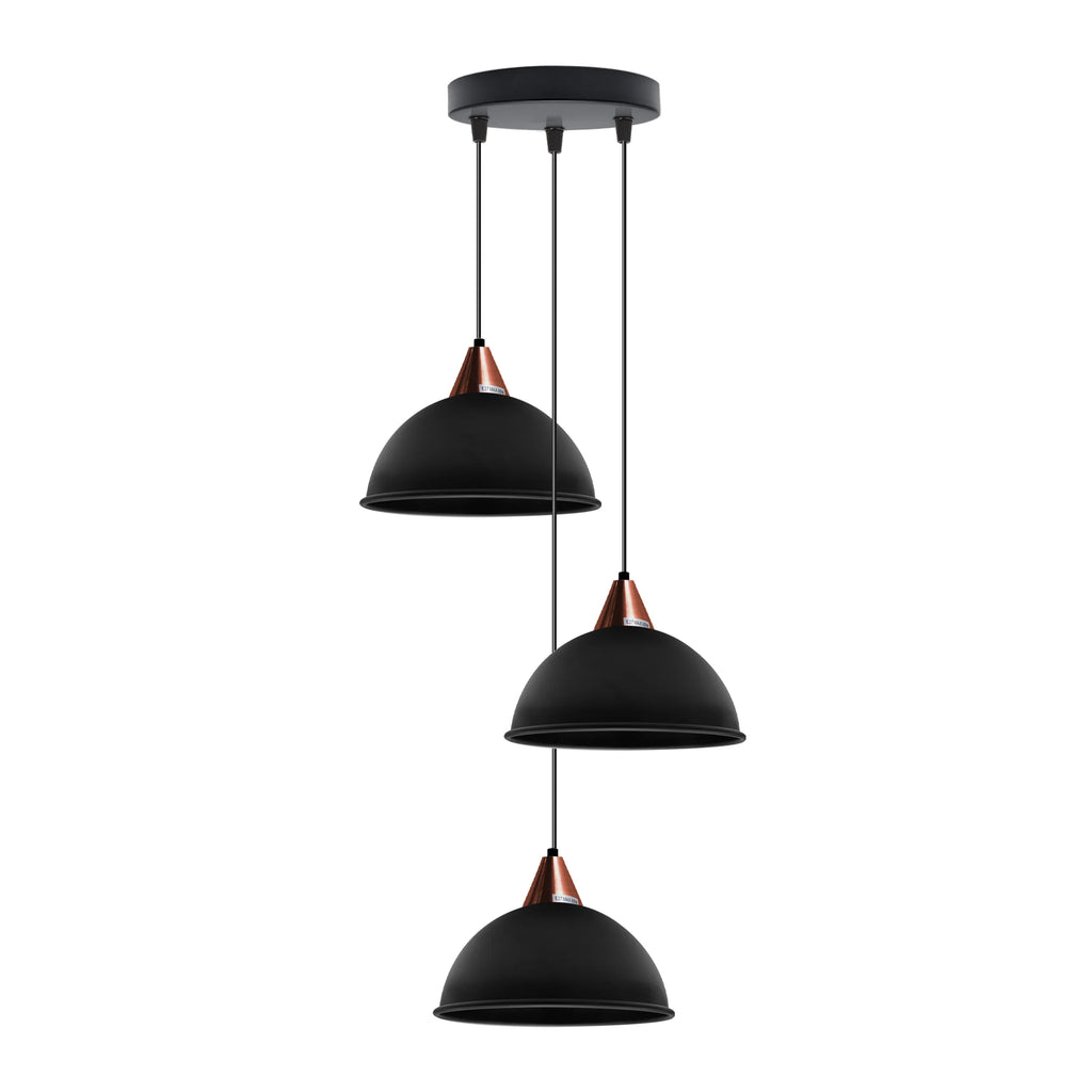 E27  Black Round Three Outlet 21cm Dome Pendant Retro Ceiling Light Shade~4343