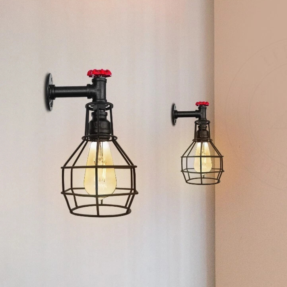 Black Modern Industrial Retro Vintage Style Pipe Cage Wall Light ~ 3531