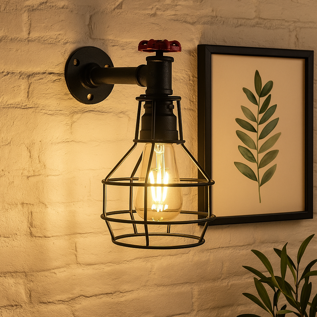 Black Modern Industrial Retro Vintage Style Pipe Cage Wall Light ~ 3531