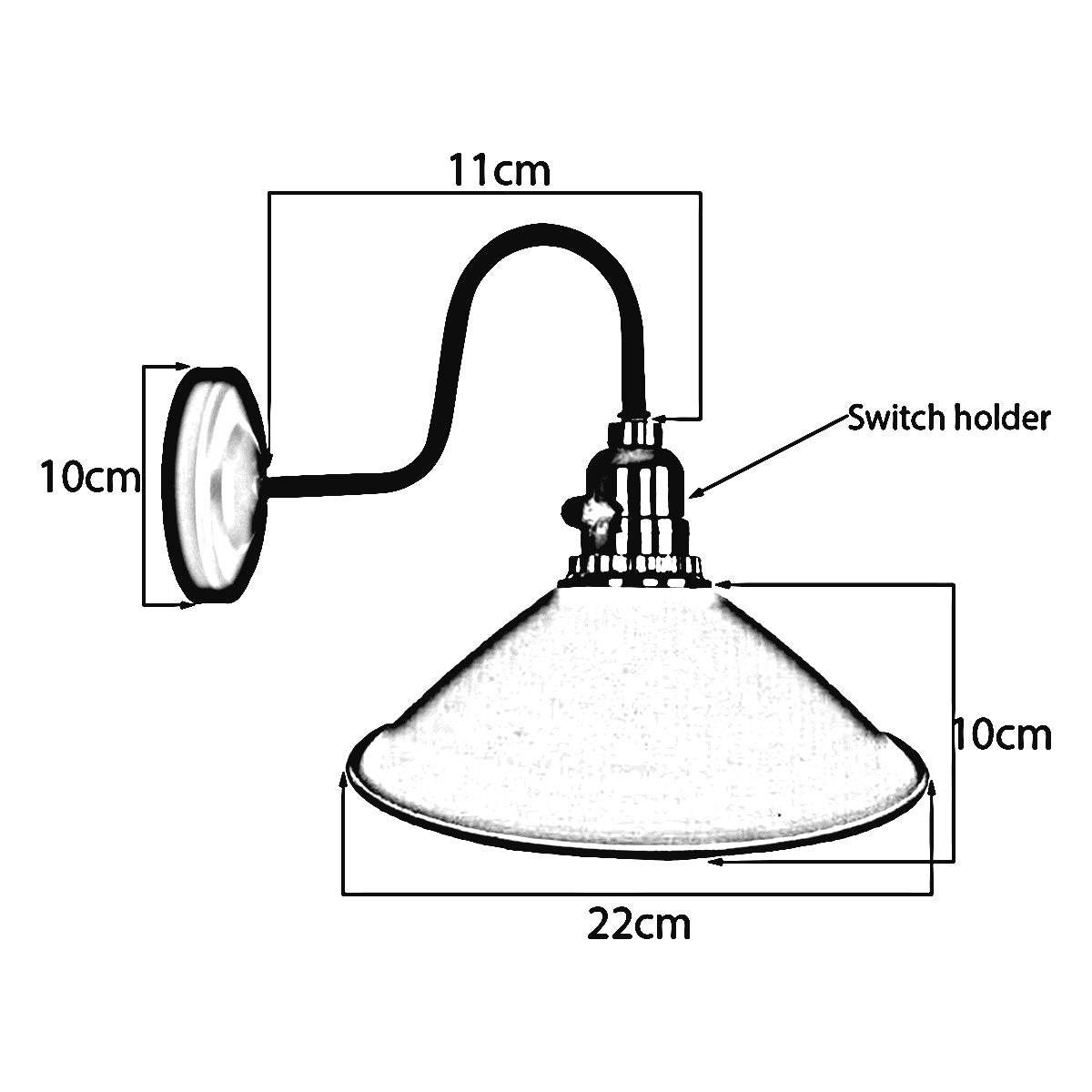 Shade Metal Wall Light White Colour with Switch Holder Brushed Effect~2525