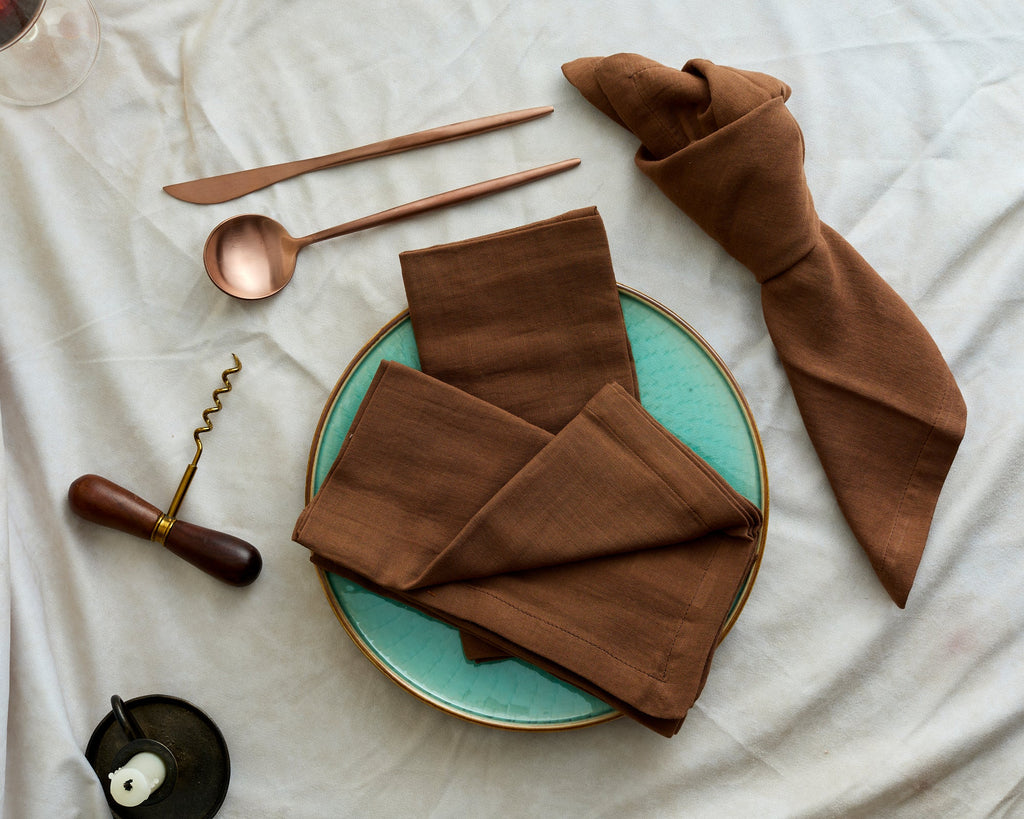 Indie Brown Muslin Cotton Table Napkin Set of 4