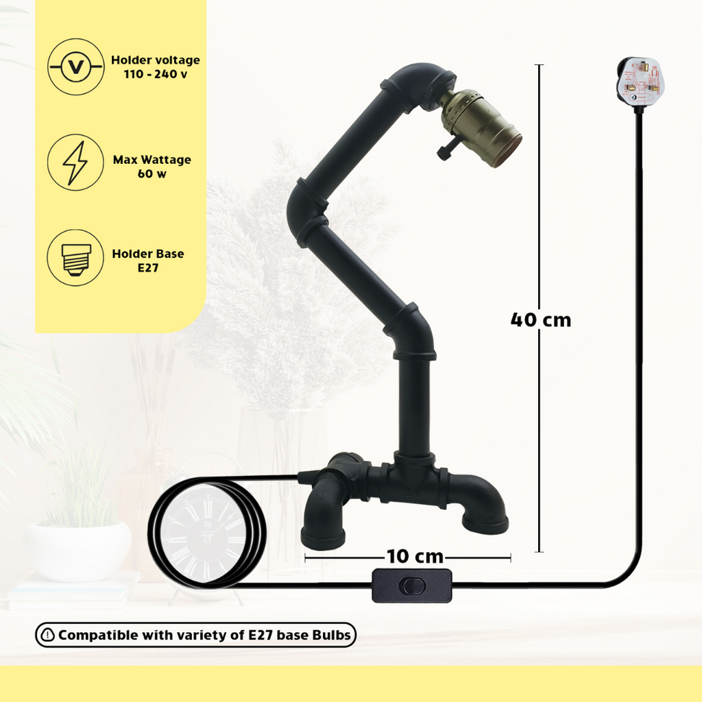 Black Vintage  Style Steel Pipe Desk Table Lamp Light~2838