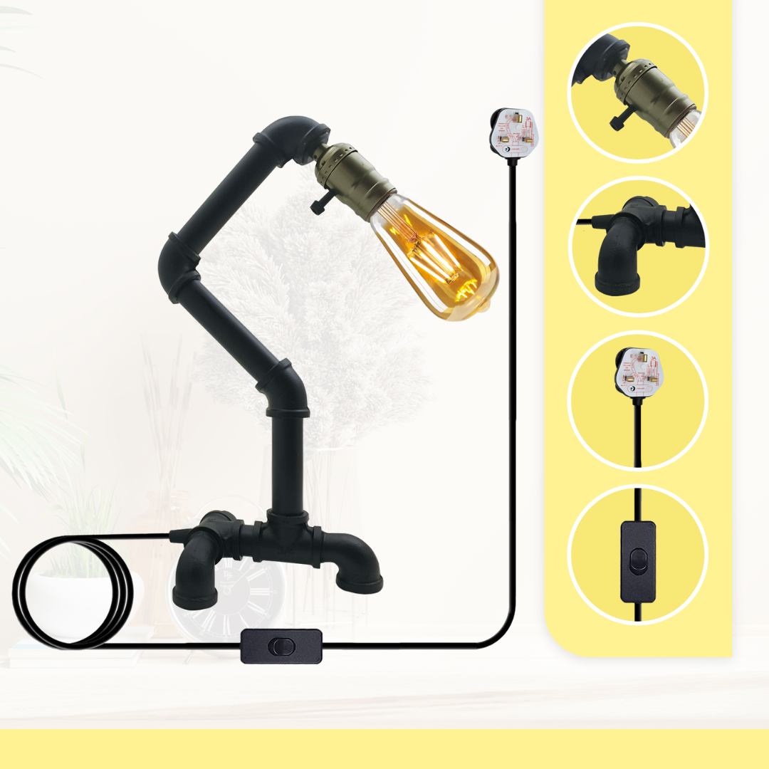 Black Vintage  Style Steel Pipe Desk Table Lamp Light~2838