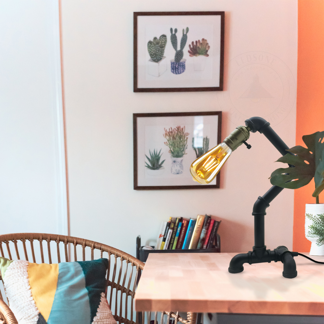 Black Vintage  Style Steel Pipe Desk Table Lamp Light~2838