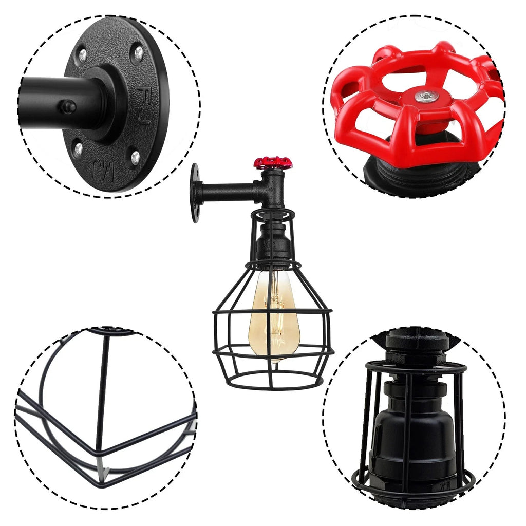 Black Modern Industrial Retro Vintage Style Pipe Cage Wall Light ~ 3531