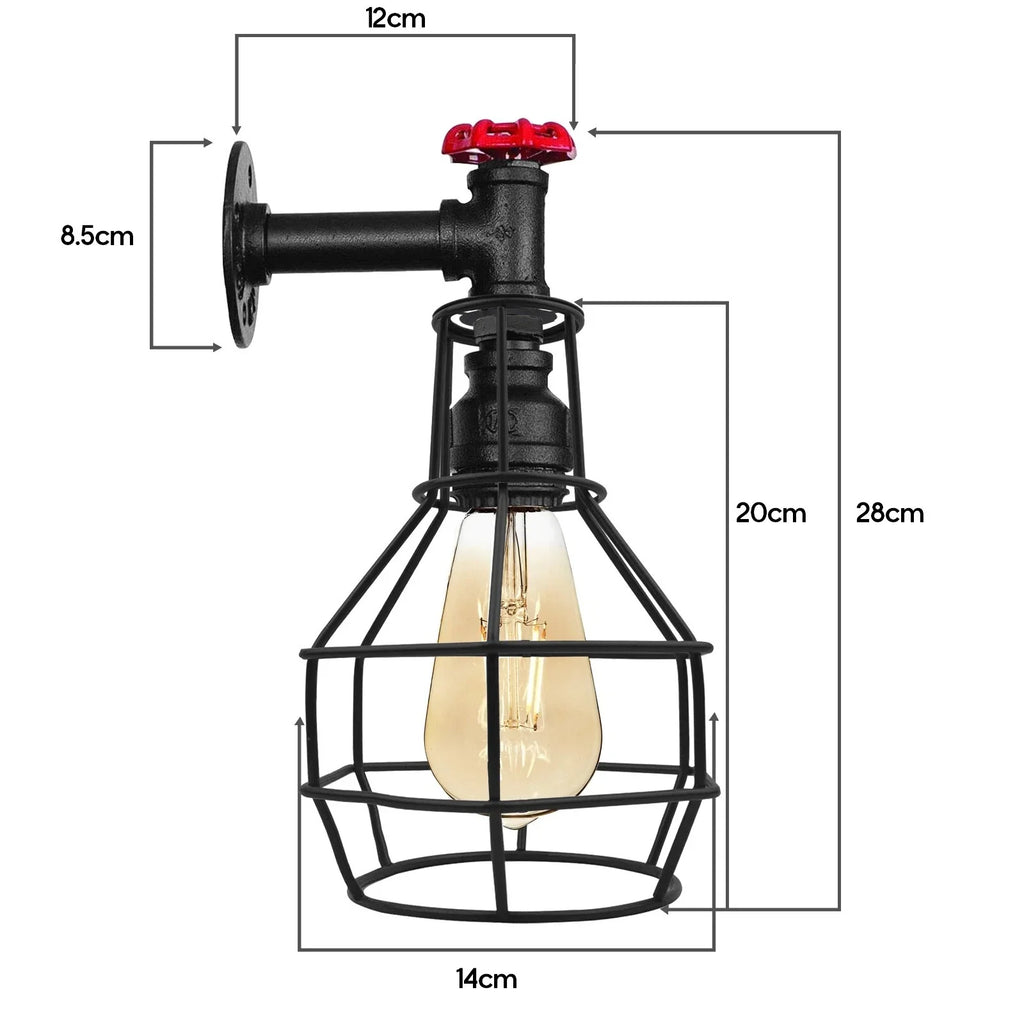 Black Modern Industrial Retro Vintage Style Pipe Cage Wall Light ~ 3531